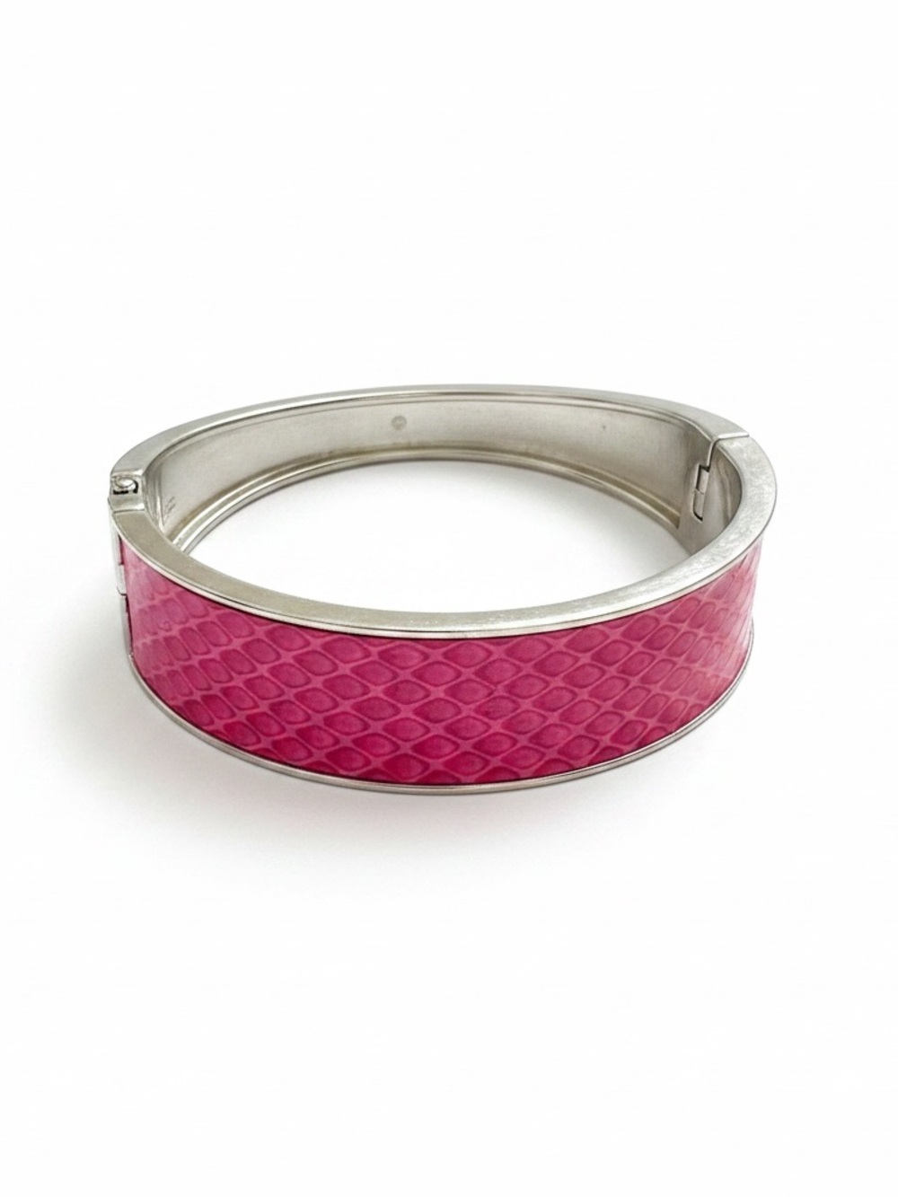 Nine West silver-tone bangle with a textured snakeskin-patterned inlay.
